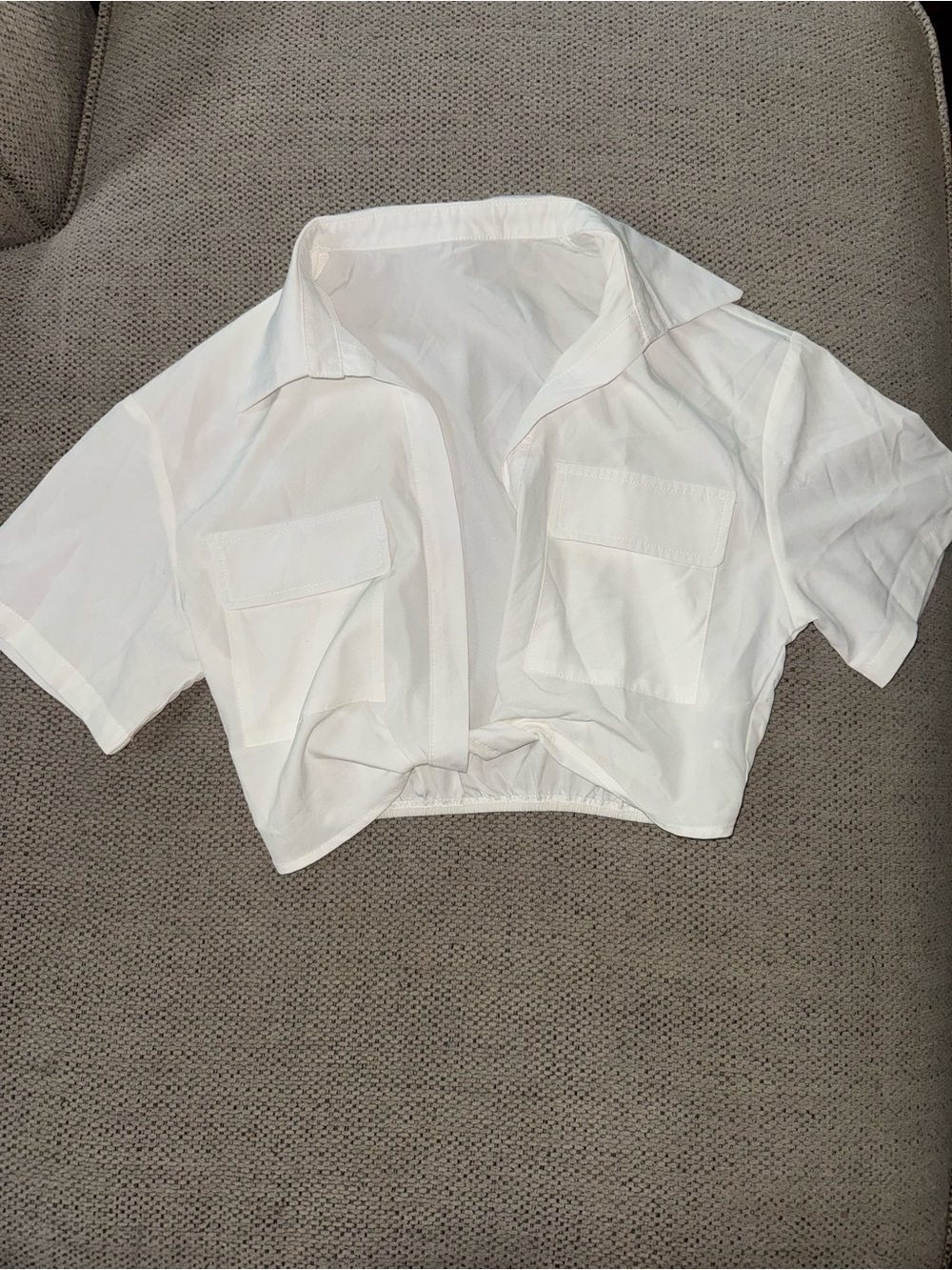 SHEIN White Cropped Button-Front Pocket Top